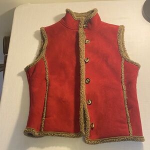 🍎 L.L. Bean Classic Sherpa-Trim Vest – Rich Red – Women’s Size Small